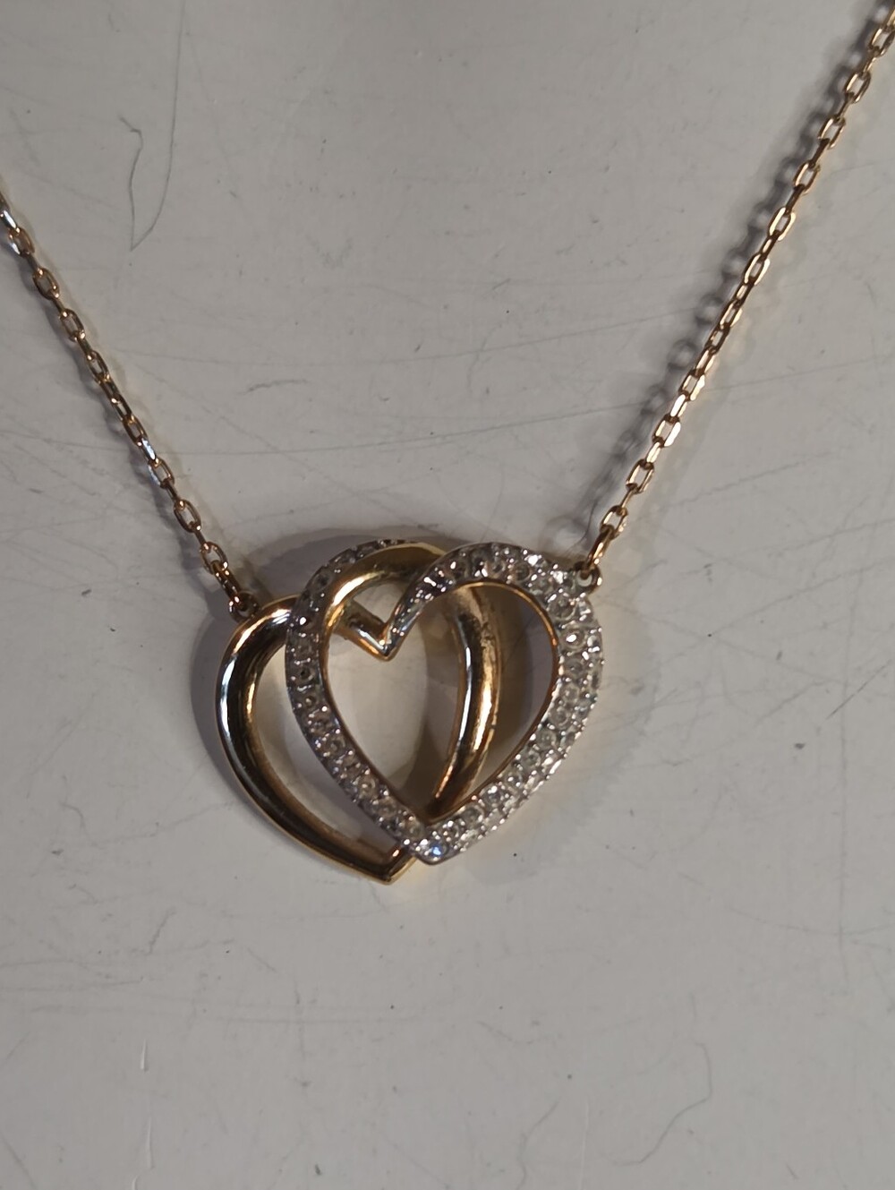 Swarovski Crystal Goldtone Double Heart Pendant Necklace 18"- 24" Adjustable